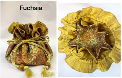 Premium Drawstring Jewelry Pouch, Cotton & Raw Thail Sil, Sunburst | Limited Edition