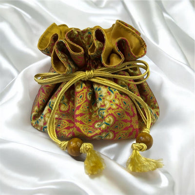 Premium Drawstring Jewelry Pouch, Cotton & Raw Thail Sil, Sunburst | Limited Edition