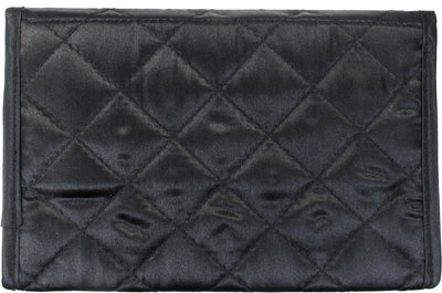 Personalized & Monogrammed Cosmetic Bag with a Mirror, Quilted Black Satin, Cursive Single Upper Case Letter in Swarovski Rhinestones