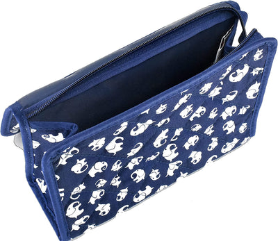Cosmetic Bag with Mirror, Quited Cotton, Large