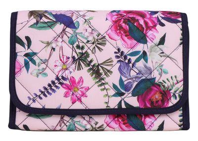 Cosmetic Bag with Mirror, Quited Cotton in Pink Floral