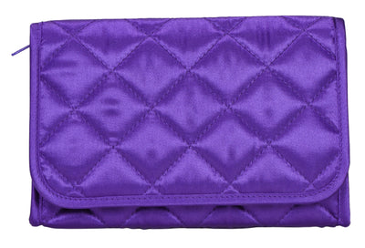 Cosmetic Bag with Mirror, Quited Satin Purple, Large