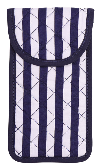 Quilted Cotton Soft Eyeglass Case, Dark Blue and White Stripes