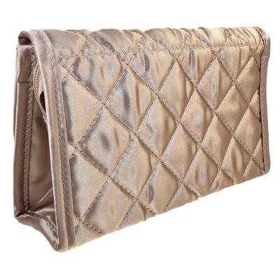 Personalized & Monogrammed Cosmetic Bag with a Mirror, Quilted Bronze Satin, Cursive Single Upper Case Letter in Swarovski Rhinestones