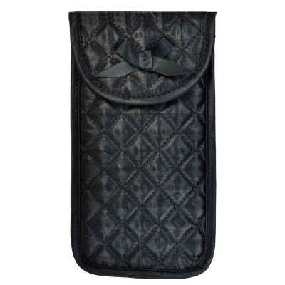 Quilted Satin Cosmetic Bag with a Mirror & Soft Eyeglass Case Essential Duo Set, Black