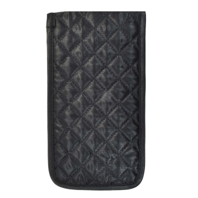 Quilted Satin Cosmetic Bag with a Mirror & Soft Eyeglass Case Essential Duo Set, Black