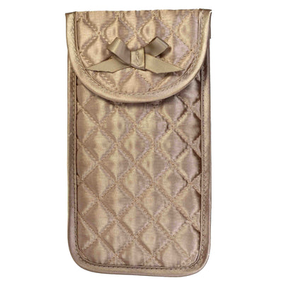 Quilted Satin Cosmetic Bag with a Mirror & Soft Eyeglass Case Essential Duo Set, Bronze