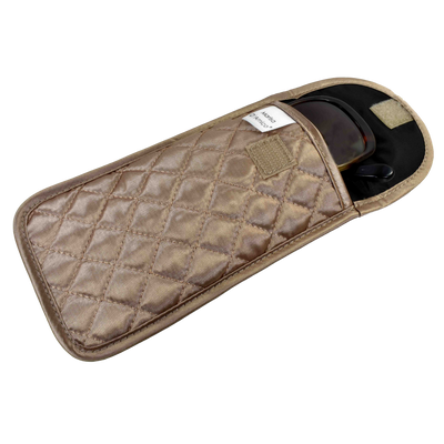 Quilted Satin Cosmetic Bag with a Mirror & Soft Eyeglass Case Essential Duo Set, Bronze