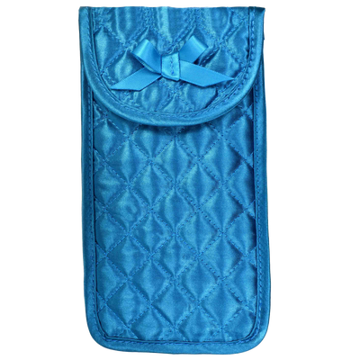 Quilted Satin Cosmetic Bag with a Mirror & Soft Eyeglass Case Essential Duo Set, Turquoise-Teal