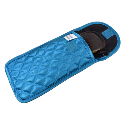 Quilted Satin Cosmetic Bag with a Mirror & Soft Eyeglass Case Essential Duo Set, Turquoise-Teal