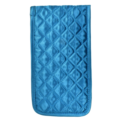 Quilted Satin Cosmetic Bag with a Mirror & Soft Eyeglass Case Essential Duo Set, Turquoise-Teal