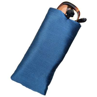 Poly Dupioni Silk Soft Eyeglass Case, Blue & Black