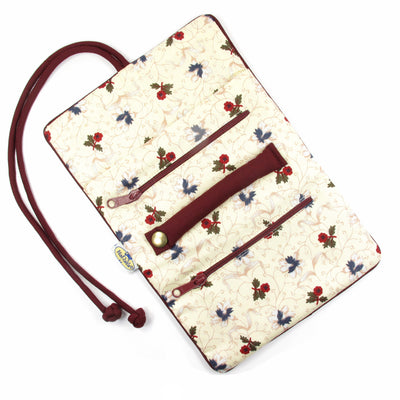 Jewelry Roll, Cotton, Maroon & Ivory