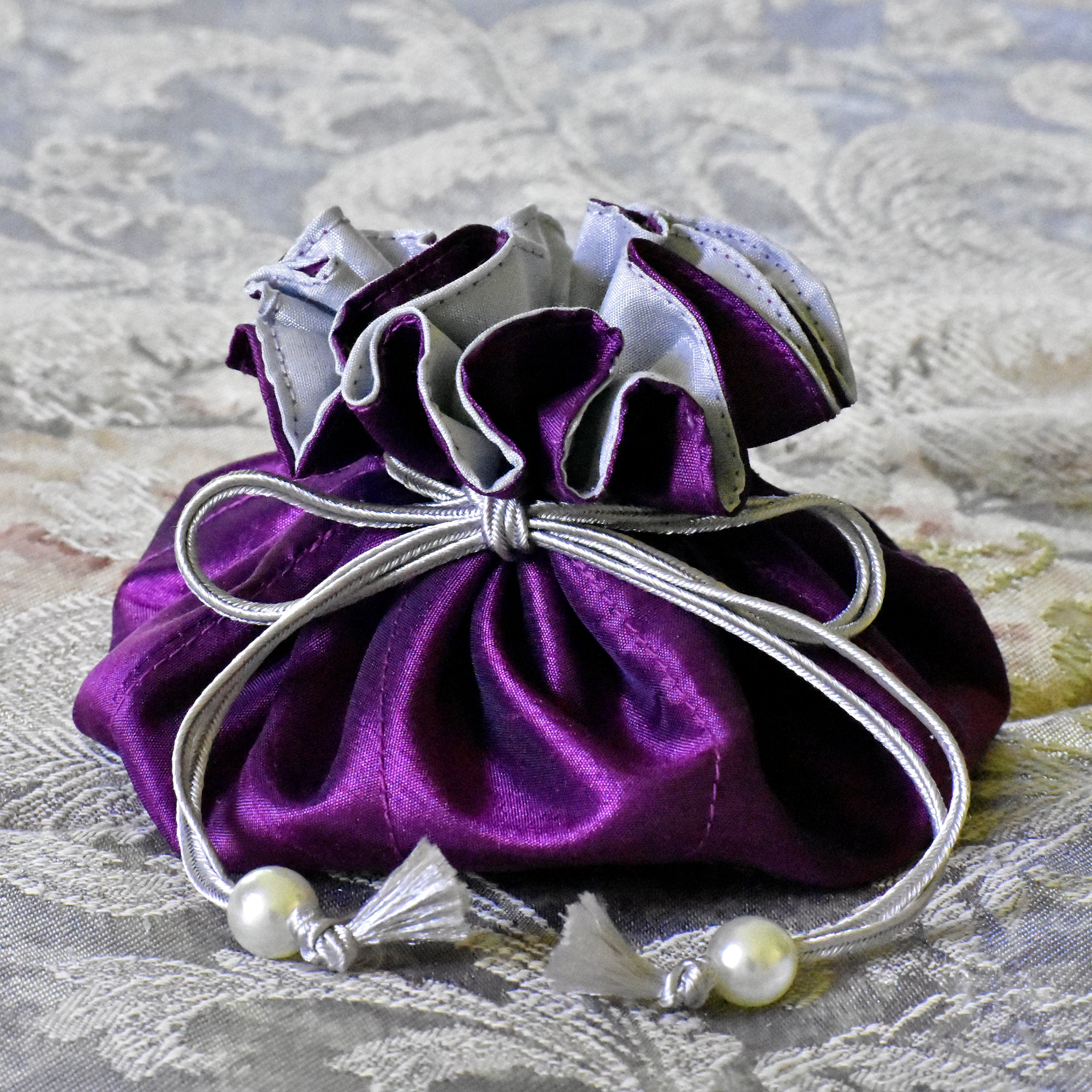 Marisa D'Amico® Silk Drawstring Jewelry Pouch in Purple & Silver
