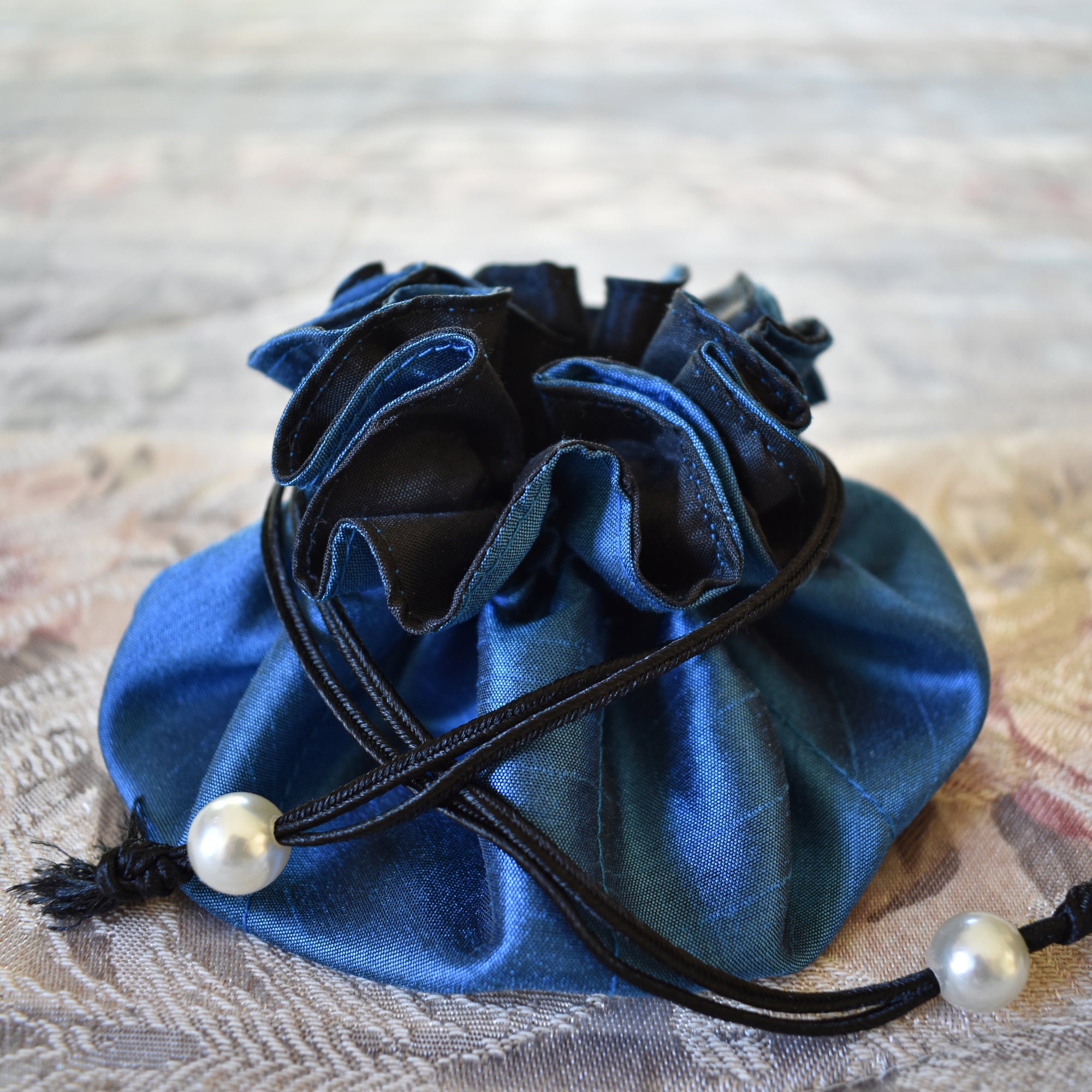 Marisa D'Amico® Satin Drawstring Jewelry Pouch in Blue & Black