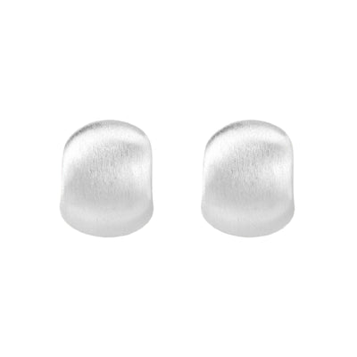 Brushed sterling silver cushion-shaped stud earrings with matte finish on white background
