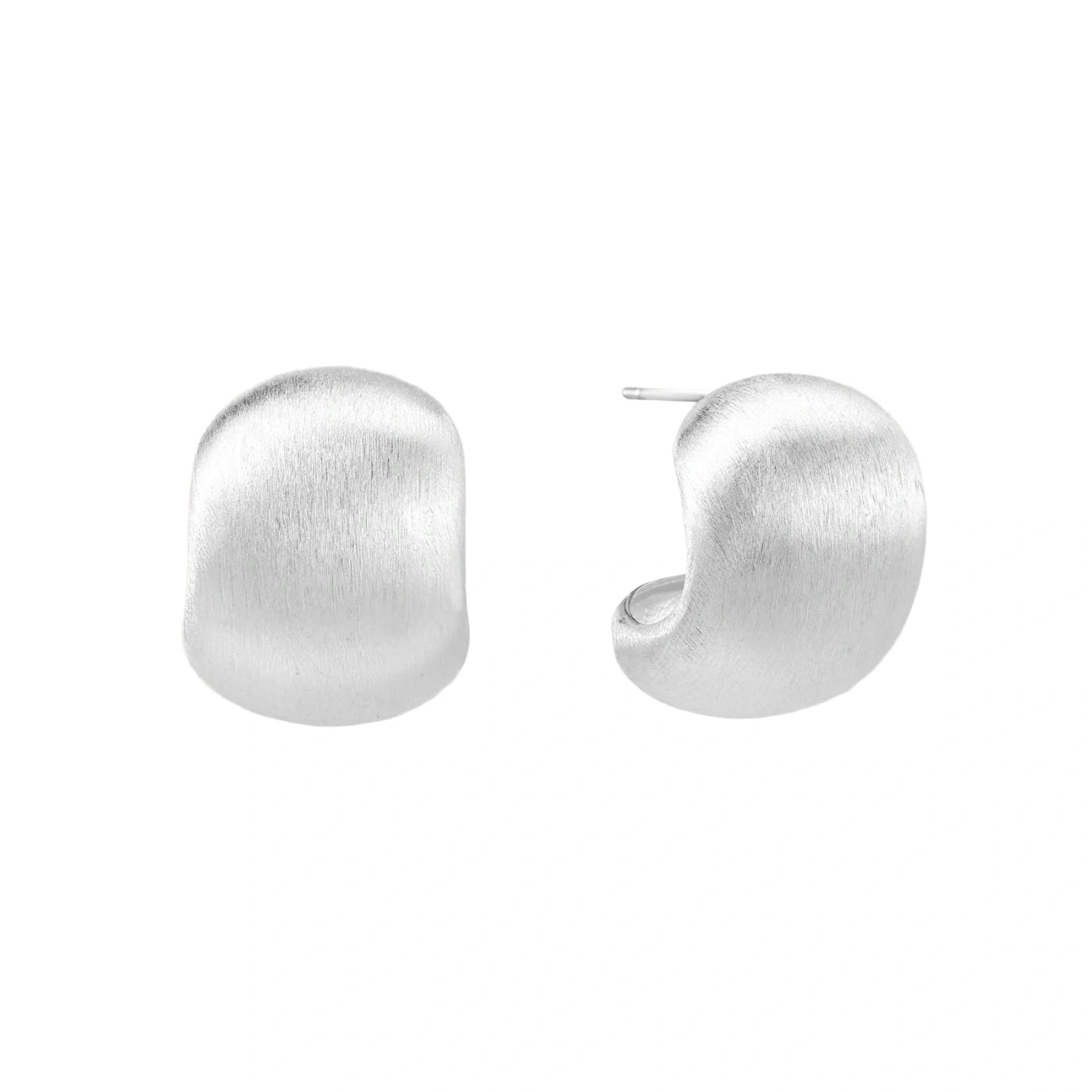 Brushed sterling silver cushion-shaped stud earrings with matte finish on white background