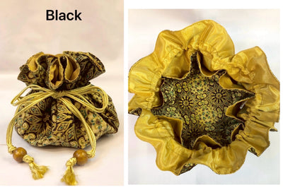 Premium Drawstring Jewelry Pouch, Cotton & Raw Thail Sil, Sunburst | Limited Edition