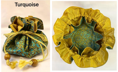 Premium Drawstring Jewelry Pouch, Cotton & Raw Thail Sil, Sunburst | Limited Edition