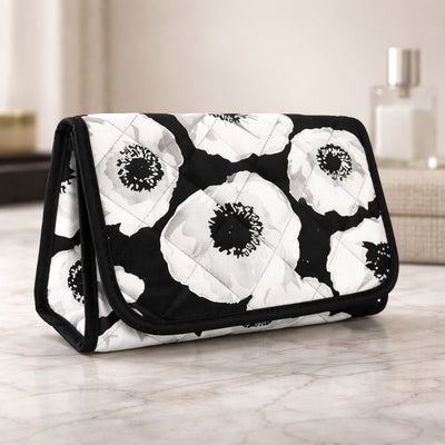 Cosmetic Bag with Mirror, Quited Cotton, Large