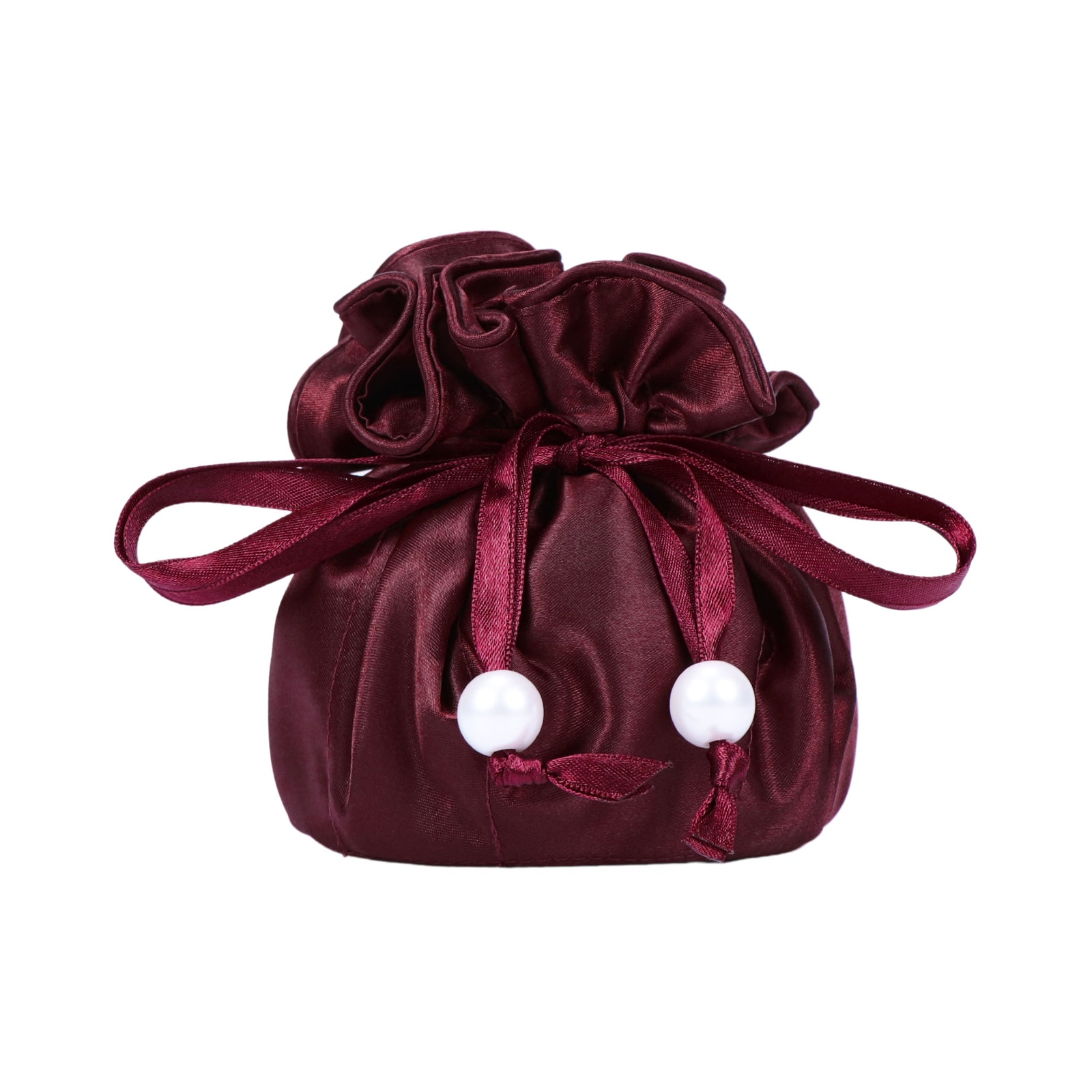 Drawstring Premium Satin 2-in-1 Jewelry Pouch with 16 Interior Pockets, Maroon