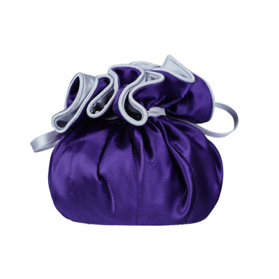 Drawstring Premium Satin Jewelry Pouch with 8 Interior Pockets, Purple + Silver