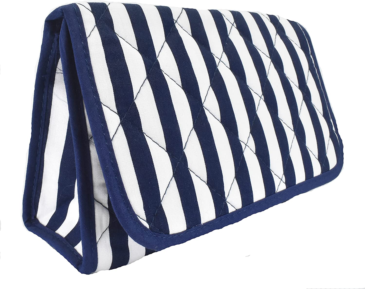 Cosmetic Bag with Mirror, Quited Cotton, Large