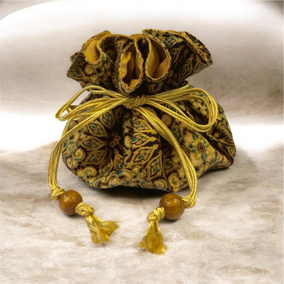 Premium Drawstring Jewelry Pouch, Cotton & Raw Thail Sil, Sunburst | Limited Edition