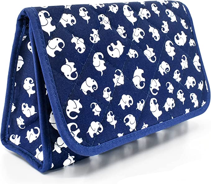 Cosmetic Bag with Mirror, Quited Cotton, Large