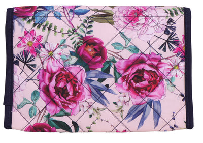 Cosmetic Bag with Mirror, Quited Cotton in Pink Floral