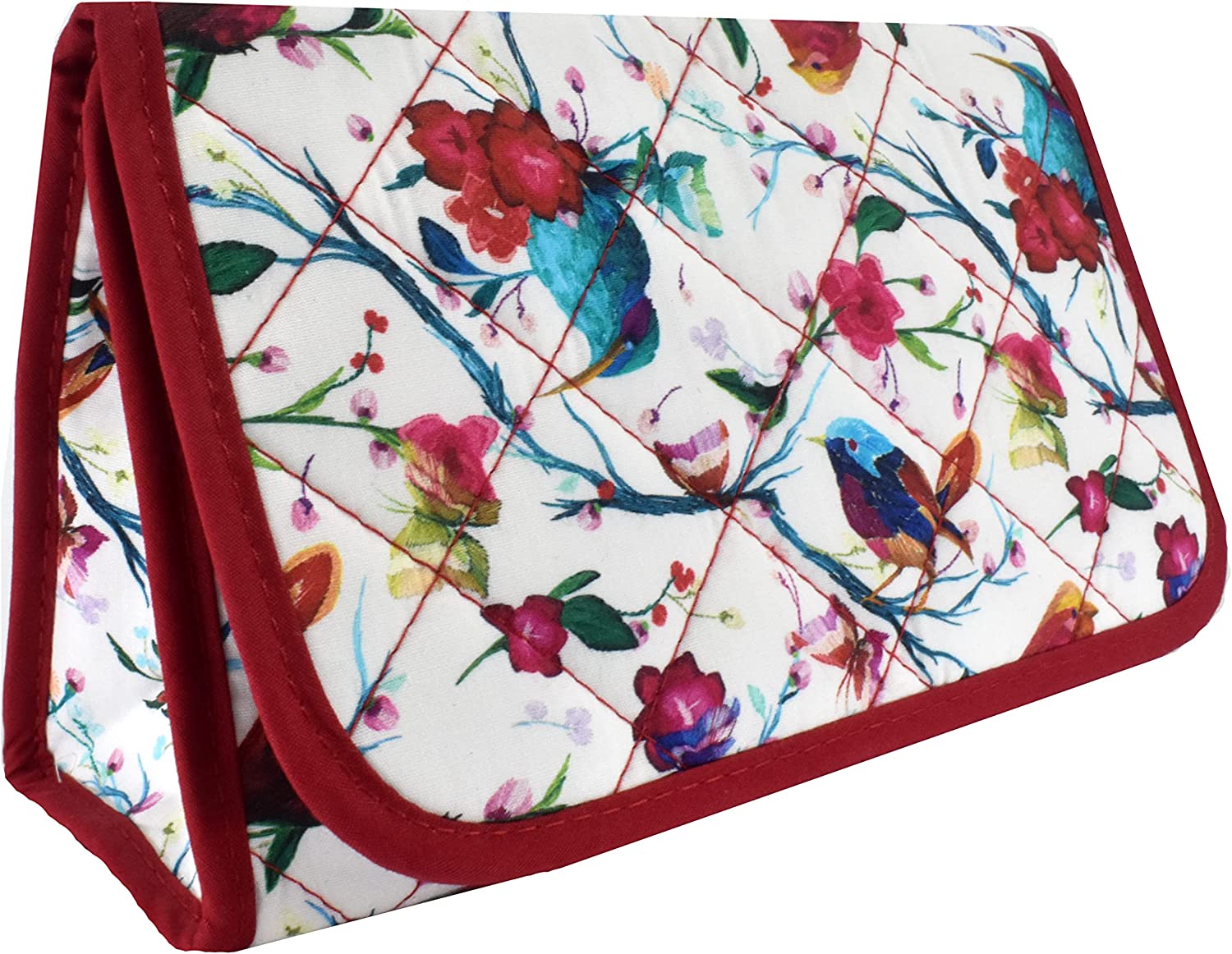 Cosmetic Bag with Mirror, Quited Cotton, Large