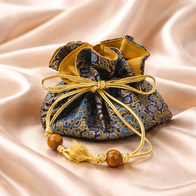 Premium Drawstring Jewelry Pouch, Cotton & Raw Thail Sil, Sunburst | Limited Edition