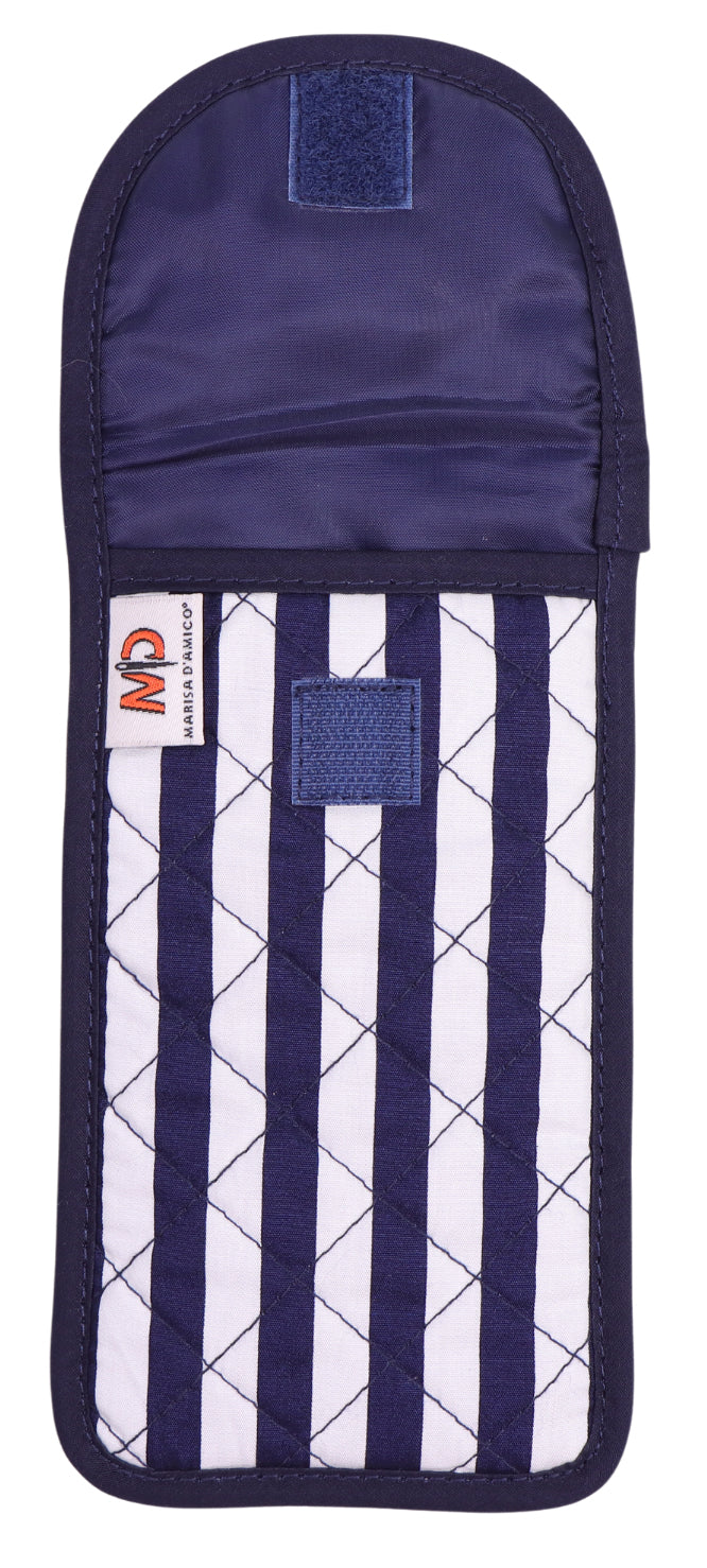 Quilted Cotton Soft Eyeglass Case, Dark Blue and White Stripes