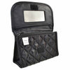 Quilted Satin Cosmetic Bag with a Mirror, Black, Open View