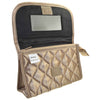 Quilted Satin Cosmetic Bag with a Mirror, Bronze, Open View