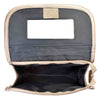 Quilted Satin Cosmetic Bag with a Mirror, Bronze, Open View
