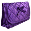 Quilted Satin Cosmetic Bag with a Mirror, Purple, Front View
