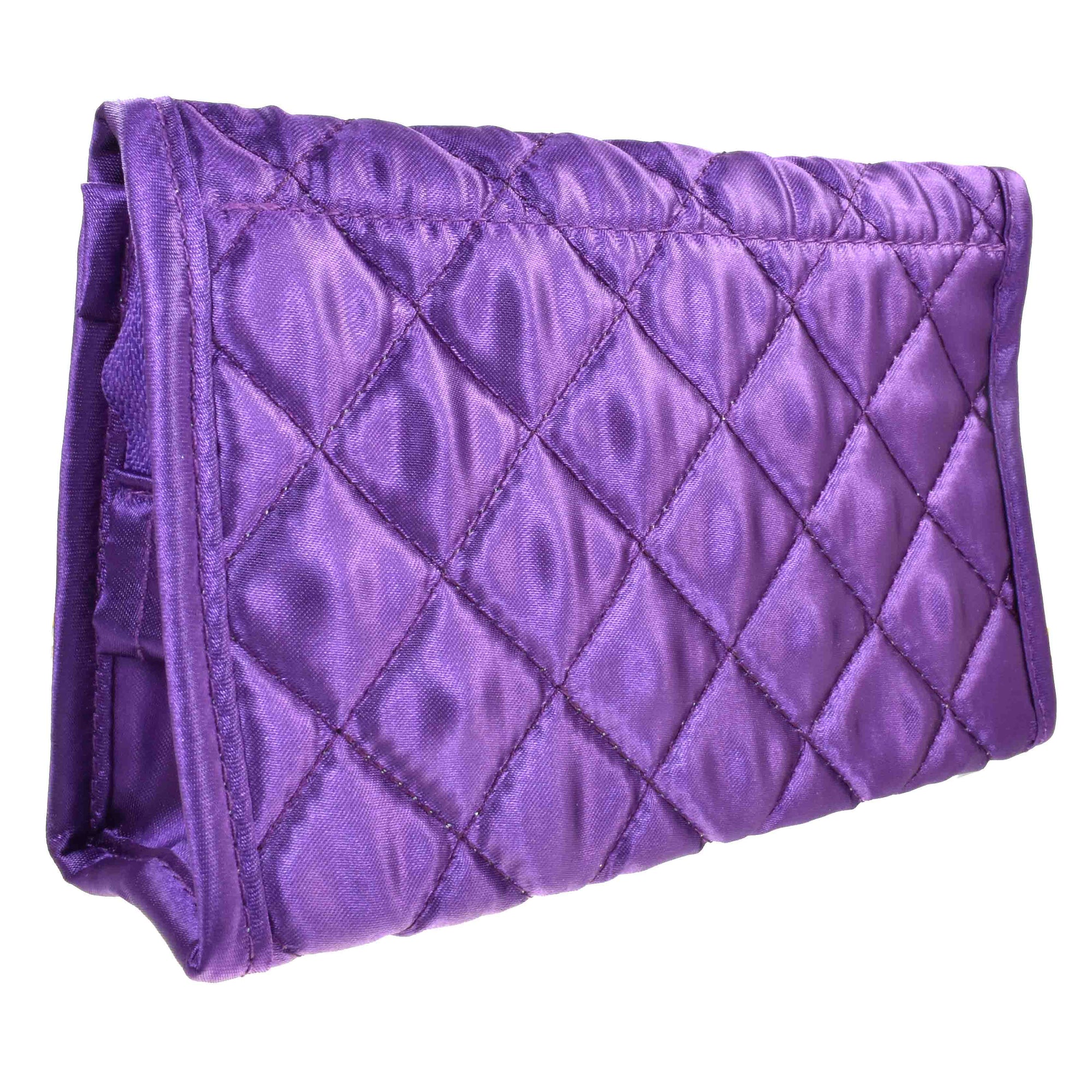 Cosmetic Bag with Mirror, Quilted Satin Purple - Marisa D'Amico Designs, LLC