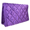 Quilted Satin Cosmetic Bag with a Mirror, Purple, Back View