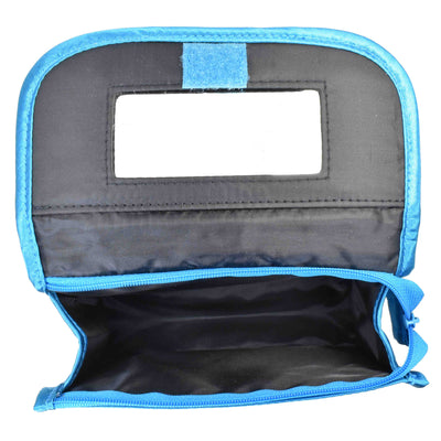 Quilted Satin Cosmetic Bag with a Mirror, Teal, Open View