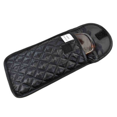 Quilted Satin Cosmetic Bag with a Mirror & Soft Eyeglass Case Essential Duo Set, Black