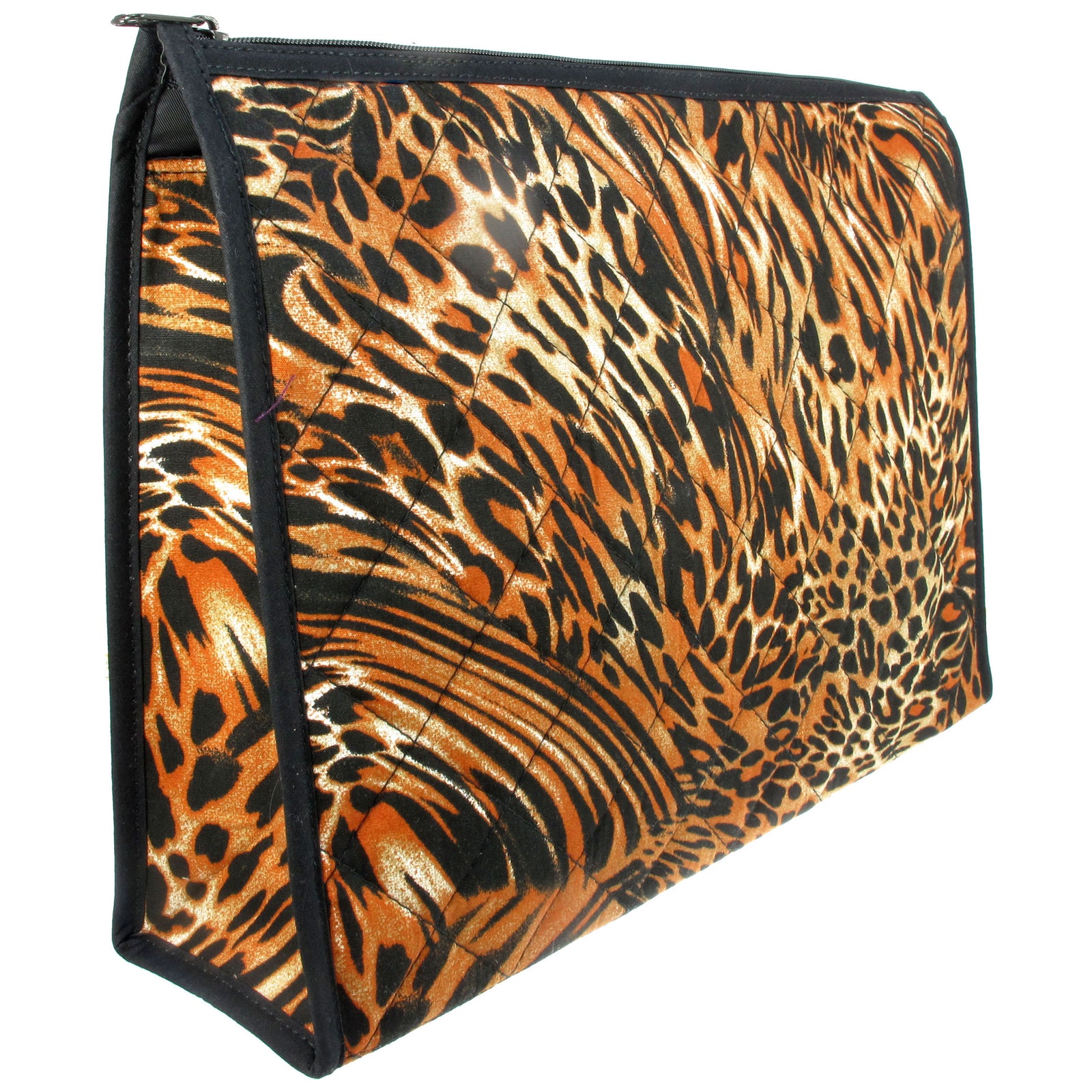 Quilted Cotton Cosmetic Bag, Narrow Shaped for Travel Bottles, Large