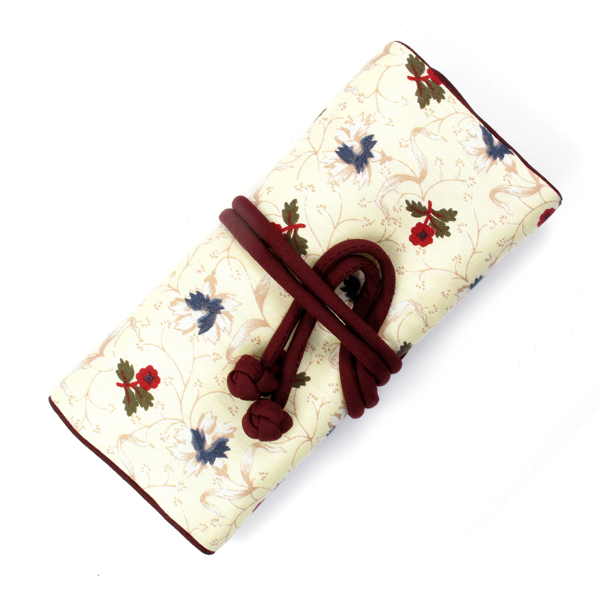 Jewelry Roll, Cotton, Maroon & Ivory