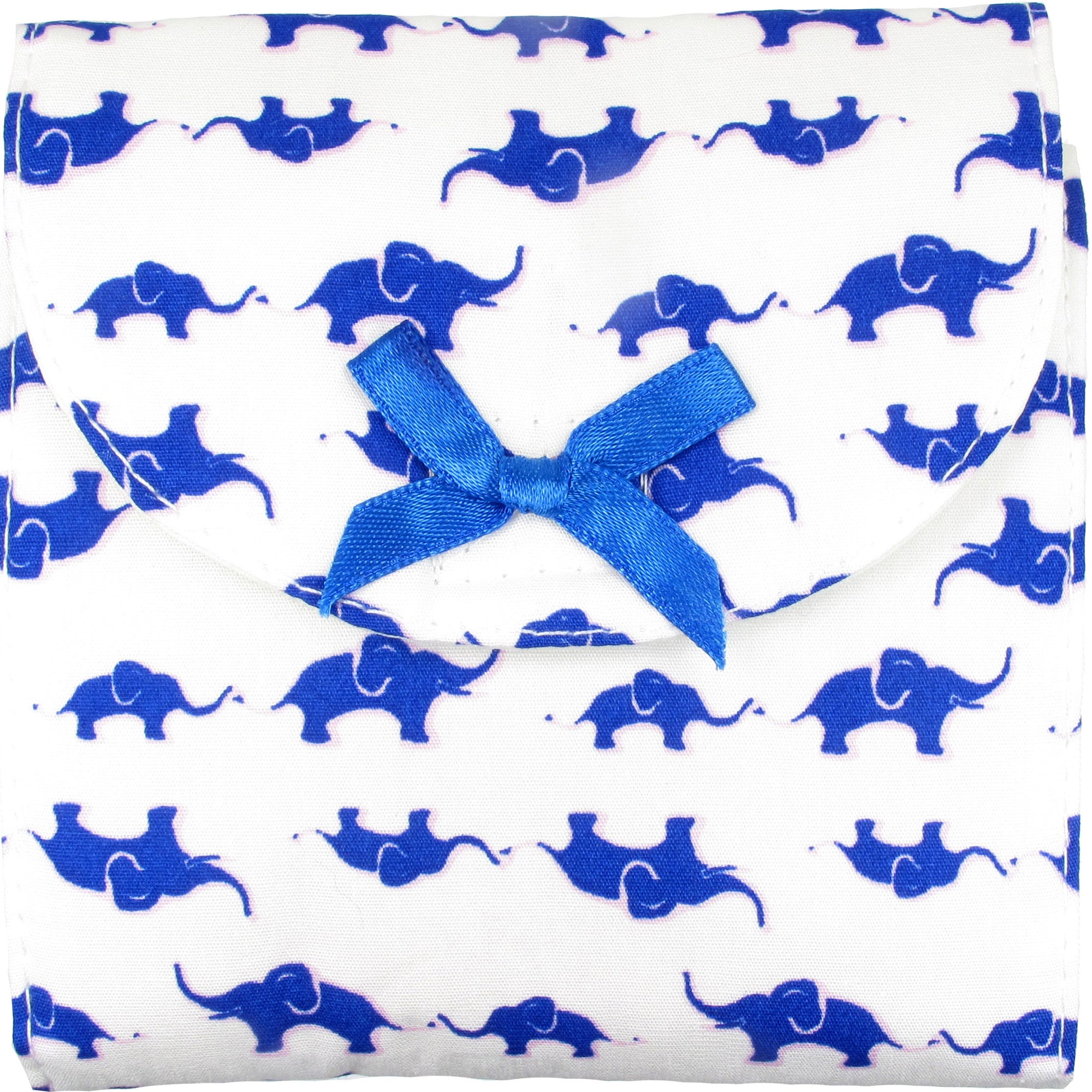 Sanitary Napkin (Sanitary Pad) Case (Bag, Pouch, Holder), Cotton Fabric, Large, Blue Elephant