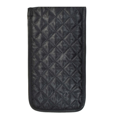 Quilted Satin Soft Eyeglass Pouch with Velcro Flap Closure in Black, Back View