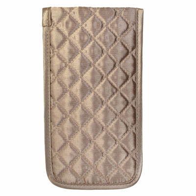 Quilted Satin Soft Eyeglass Pouch with Velcro Flap Closure in Bronze, Back View