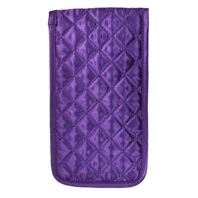 Quilted Satin Soft Eyeglass Pouch with Velcro Flap Closure in Purple, Front View