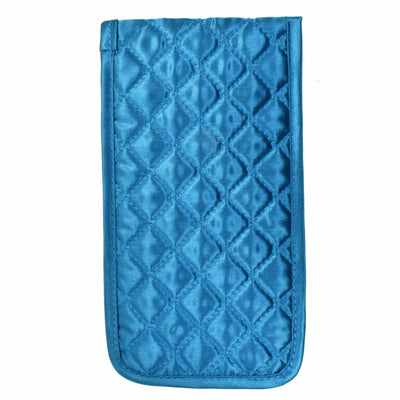 Quilted Satin Soft Eyeglass Pouch with Velcro Flap Closure in Teal, Back View